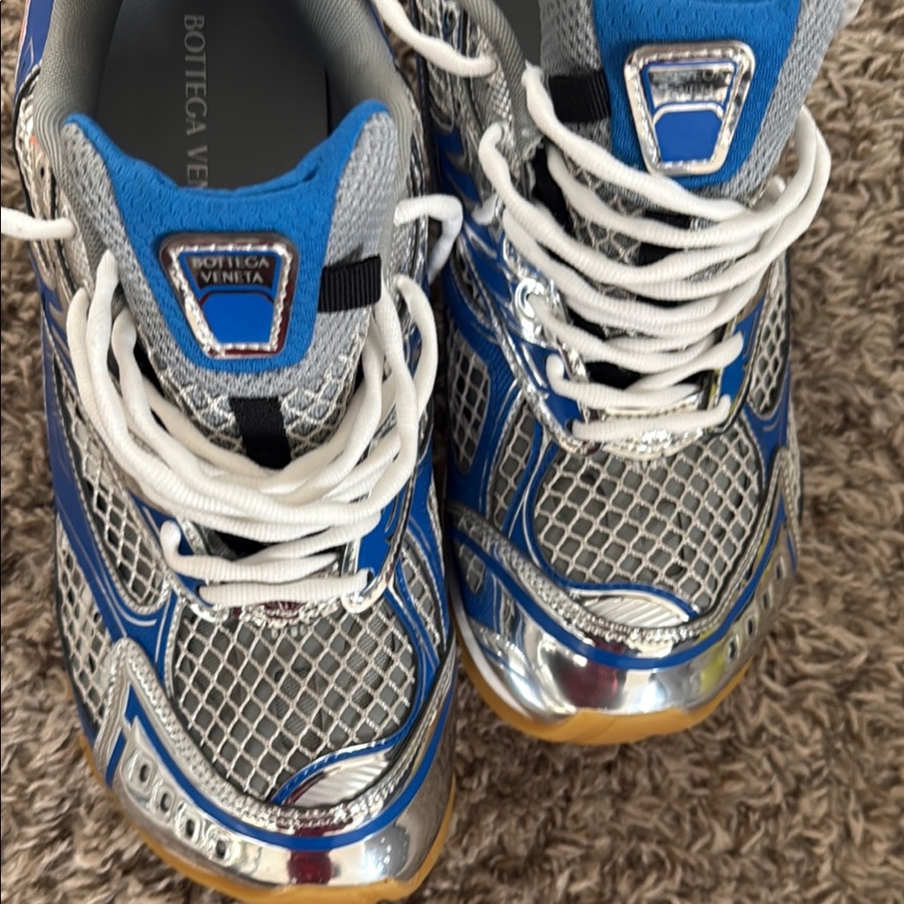 Bottega Veneta Blue and Silver Sneakers with Breathable Mesh